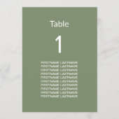 Moderne Sage Green Guest Names Table Card (Vorderseite)