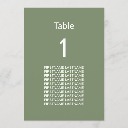 Moderne Sage Green Guest Names Table Card (Vorderseite)