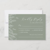 Moderne Sage Green Minimal Blätter Hochzeit RSVP Karte (Vorderseite)