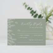 Moderne Sage Green Minimal Blätter Hochzeit RSVP Karte (Stehend Vorderseite)