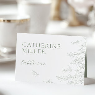Moderne Sage Green Minimal Blätter Platzkarte Tischnummer