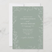 Moderne Sage Green Minimal Leaf Foto Hochzeit Einladung (Vorderseite)