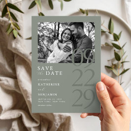 Moderne Sage Green Minimalistisch Foto Hochzeit Save The Date