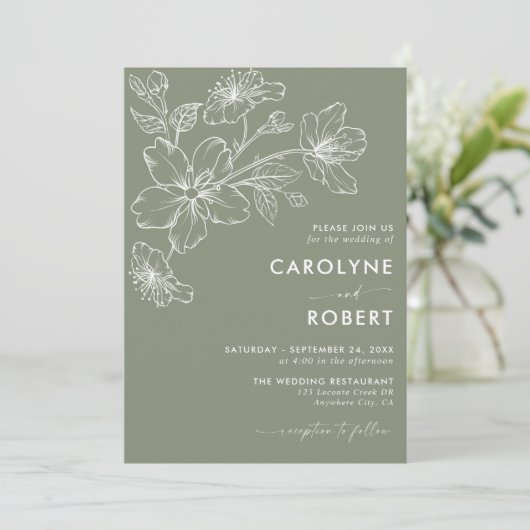 Moderne Sage Green Minimalistisch Hochzeitseinladu Einladung (Stehend Vorderseite)