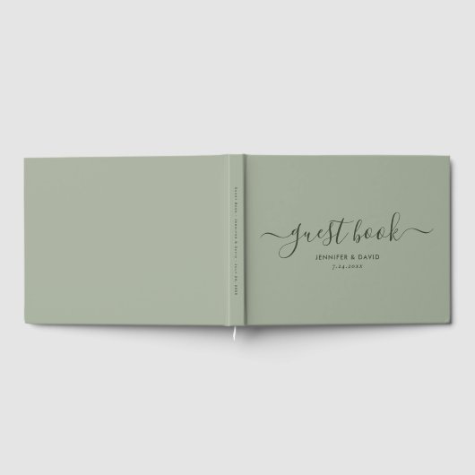 Moderne Sage Green Minimalistisch Script Wedding Gästebuch (Voll)