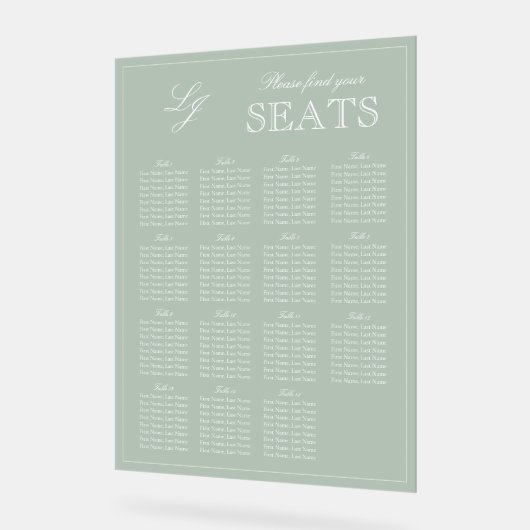 Moderne Sage Green Monogram Script Hochzeitssitz Acrylschild (Winkel)