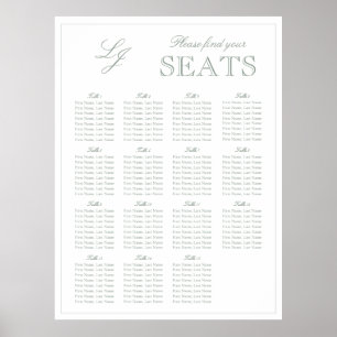 Moderne Sage Green Monogram Script Hochzeitssitz Poster