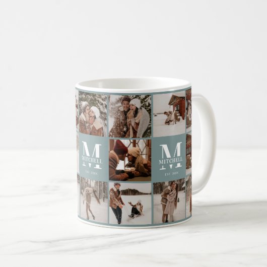 Moderne Sage Green Multi Foto Collage Keepake Kaffeetasse (VorderseiteRechts)