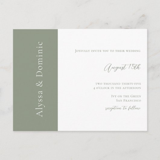 Moderne Sage Green QR Code UAWG Online Hochzeit Postkarte (Vorderseite)