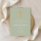 Moderne Sage Green Religious Cross Bestätigung Einladung