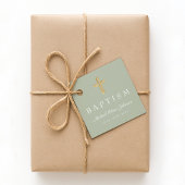 Moderne Sage Green Religious Cross Script-Taufe Geschenkanhänger