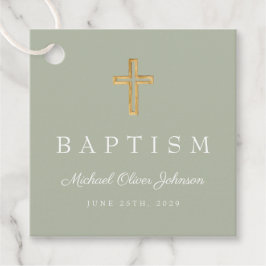 Moderne Sage Green Religious Cross Script-Taufe Geschenkanhänger