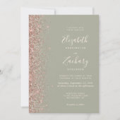 Moderne Sage Green Rose Gold Glitzer Edge Wedding Einladung (Vorderseite)