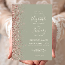 Moderne Sage Green Rose Gold Glitzer Edge Wedding