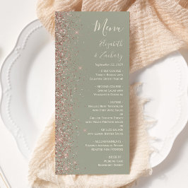 Moderne Sage Green Rose Gold Glitzer Edge Wedding Menükarte