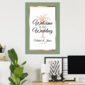 Moderne Sage Green Rose Gold Palm Hochzeit Willkom Poster (Heimbüro)