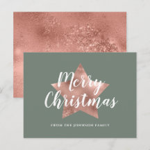 Moderne Sage Green Rose Gold Stern Frohe Weihnacht
