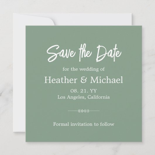 Moderne Sage Green Save the Date QR Hochzeit Einladung (Vorderseite)