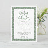 Moderne Sage Green Script Baby Dusche Einladung (Stehend Vorderseite)