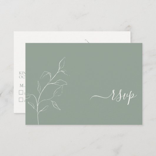 Moderne Sage Green Script Botanic No Menu UAWG RSVP Karte (Vorne/Hinten)