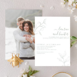 Moderne Sage Green Script Botanical Foto Hochzeit Einladung