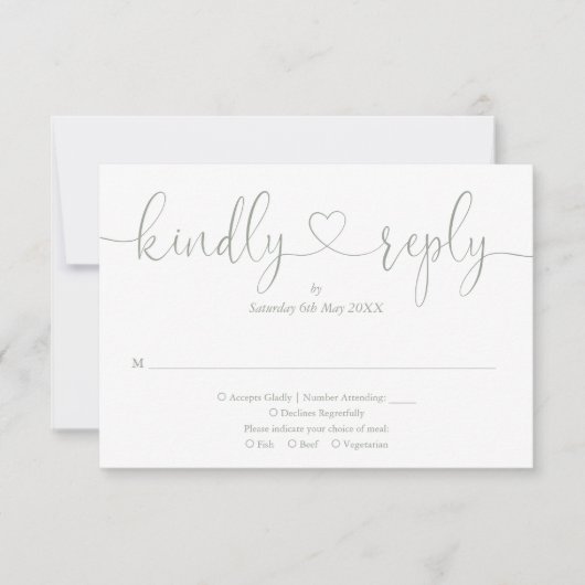 Moderne Sage Green Script Herzlichkeit Antwort (Vorderseite)