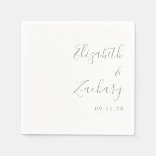 Moderne Sage Green Script Hochzeit Serviette (Vorderseite)