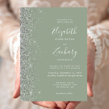 Moderne Sage Green Silver Glitzer Edge Wedding