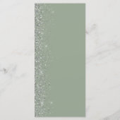 Moderne Sage Green Silver Glitzer Edge Wedding Menükarte (Rückseite)
