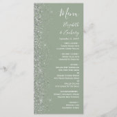 Moderne Sage Green Silver Glitzer Edge Wedding Menükarte (Vorderseite)