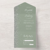 Moderne Sage Green Silver Glitzer Hochzeit All In One Einladung (Innen Boden)