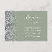 Moderne Sage Green Silver Glitzer Hochzeitsempfehl Begleitkarte (Vorderseite)