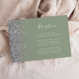 Moderne Sage Green Silver Glitzer Hochzeitsempfehl Begleitkarte
