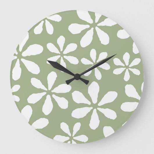 Moderne Sage Green Simple Floral Patterns Wall Clo Große Wanduhr (Vorderseite)
