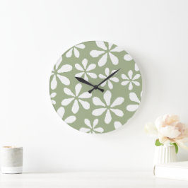 Moderne Sage Green Simple Floral Patterns Wall Clo Große Wanduhr