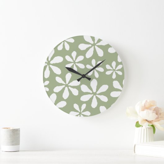 Moderne Sage Green Simple Floral Patterns Wall Clo Große Wanduhr (Zuhause)