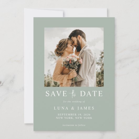 Moderne Sage Green Simple Foto Hochzeit Save The Date (Vorderseite)