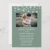 Moderne Sage Green String Lights Foto Hochzeit Einladung (Vorderseite)