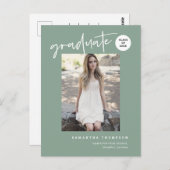 Moderne Sage Green Uni High School Grad Foto Postkarte (Vorne/Hinten)