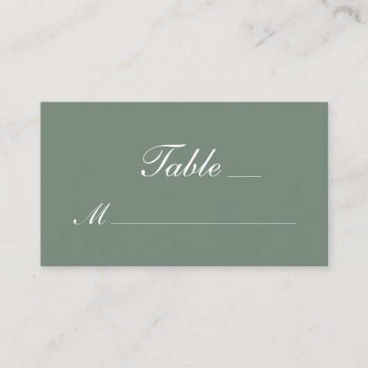 Moderne Sage Green White Script Hochzeit Platzkarte (Vorderseite)