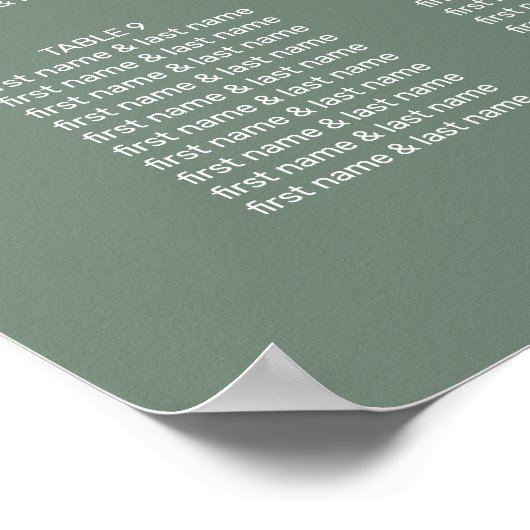 Moderne Sage Green White Script Hochzeitssitze Poster (Ecke)