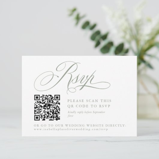 Moderne Sage Green White Simple Minimal RSVP Card (Stehend Vorderseite)