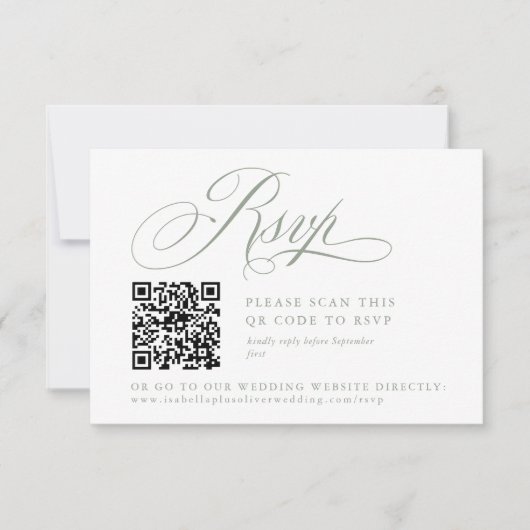 Moderne Sage Green White Simple Minimal RSVP Card Einladung (Vorderseite)