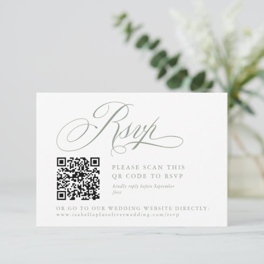 Moderne Sage Green White Simple Minimal RSVP Card Einladung (Stehend Vorderseite)