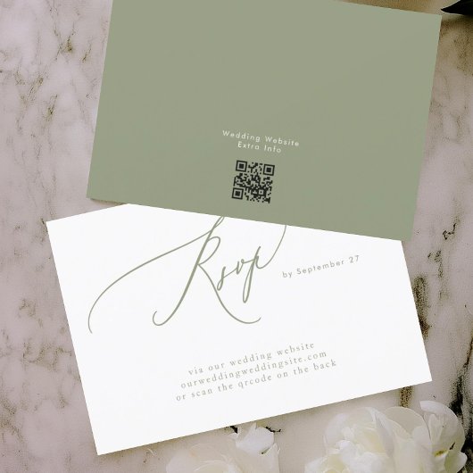 Moderne Sage Green White Simple QR Code Hochzeit RSVP Karte