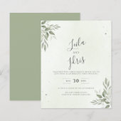 Moderne Sage Greenery Budget-Hochzeitseinladung (Vorne/Hinten)