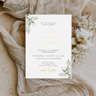 Moderne Sage Greenery Hochzeit-Folie-Einladungskar Folieneinladung