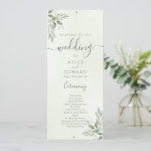 Moderne Sage Greenery Hochzeitsprogrammkarte Programm (Stehend Vorderseite)