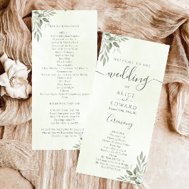 Moderne Sage Greenery Hochzeitsprogrammkarte Programm