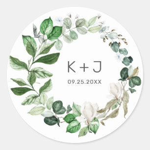 Moderne Sage Greenery Wreath White Floral Wedding  Runder Aufkleber